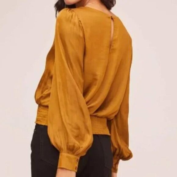 ASTR The Label Women's Yellow & Gold Blouse, Ruffled Long Sleeve Top, Size M - Picture 2 of 6